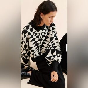 FARM Rio Black and White Geometric Sweater